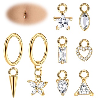 Adramata 14G Bauchnabelpiercing Chirurgenstahl Herz Schmetterling Bauchnabelpiercing Hängend Ohr Piercing Set Piercing Bauchnabel Silber Gold Bauchnabelpiercing Ring Körper Piercing Schmuck