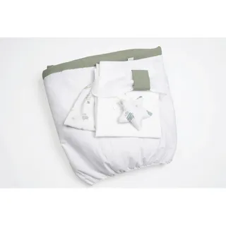 Mionido Stubenwagenset , Weiß, Olivgrün , Kunststoff, Textil , 5-teilig , 130x180 cm , Babymöbel & Kindermöbel, Babyzimmer, Babybetten, Stubenwagen & Babywiegen