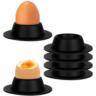 Vicloon Eierbecher, 6 Stück Weicher Eierbecher,rund stapelbar Eierbecher aus Silikon,Frühstück Eierhalter Set für Küche und Camping- Schwarz
