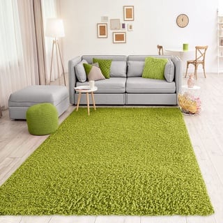 Vimoda Teppich Prime Shaggy Hochflor Langflor Einfarbig Modern Grün für Wohnzimmer, Schlafzimmer, küche, Maße:70x140 cm