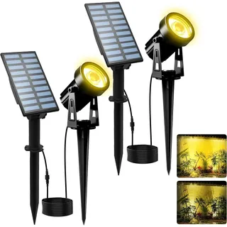 T-SUNUS Solarlampen für Außen, Solarstrahler für Außen warmweiß Gartenstrahler Solar IP65 Wasserdicht Auto ON/OFF 2 Lichtmodi Solar Strahler mit Solarpanel für Garten Auffahrt Weg 2 Stück