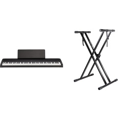 KORG B2 Digitalpiano, E-Piano (mit Notenpult, Dämpferpedal und Lernsoftware zum Üben), 88 Tasten, schwarz & RockJam Xfinity Doppelstrebiger, vormontierter Keyboardständer mit Sicherungslaschen