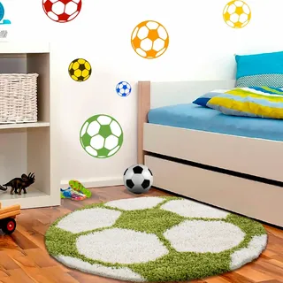 Ayyildiz Teppiche Kinderteppich "Fun 6001" rund 30 mm Höhe robuster Kurzflor, Fussball, Kinderzimmer, grün
