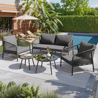 Lounge-Bank – Gartenbank – Lounge-Set – Terrassenbank – Gartenmöbel – Rahmen aus Edelstahl