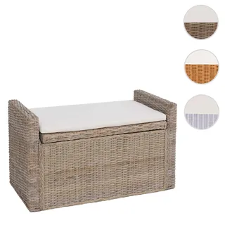 Aufbewahrungstruhe M92, Truhe Sitzbank Garderobenbank, Kissen Kubu Rattan 88cm ~ kubu grau