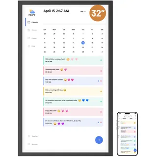 Dragon Touch 32'' Digitaler Kalender Wand - 1920*1080 FHD Elektronischer Wandkalender Familienplaner mit 32GB Speicher und Wandmontierte Drehhalterung, Touchscreen Intelligenter Tischkalender-Schwarz