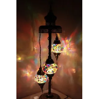 Turkische Mozaik Vloerlampe Handgemacht in Multicolor mit 3 Glaskugeln, 100 cm hoch - Bunt