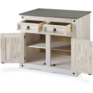 Sam SAM® Sideboard Kommode 91,5 x 83,5 x 43 cm Pinienholz weiß grau lasiert MEXICO