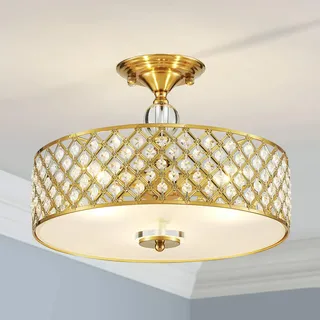 Saint Mossi Modern Deckenleuchte deckenlampe Kristall Mischen Golden Metall Lampenschirm Wohnzimmerleuchte Schlafzimmerleuchte Innenleuchte Durchmesser 40cm Lüster Kronleuchter E14 Base Erforderlich