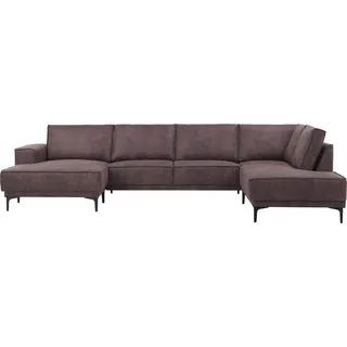 OTTO home Wohnlandschaft »XXL Sofa Oland, Struktur, Flachgewebe, Luxus-Microfaser, Boucle« U-Form, 345 cm, Wellenunterfederung, Skandi-Design, Metallfüße, braun