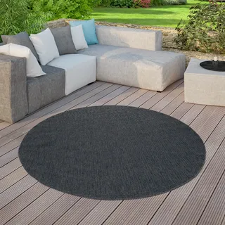 TT Home In-& Outdoorteppich Terrasse Küche Balkon Wetterbeständig Modern Unifarben Größe 200 cm Rund - Blau