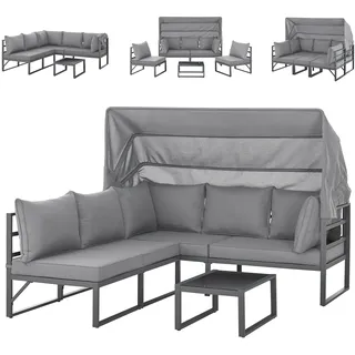 Svita MAUI Gartenmöbel-Lounge-Set mit Dach Outdoor-Sofa Strandkorb-Sonneninsel Stahl Hellgrau - Hellgrau