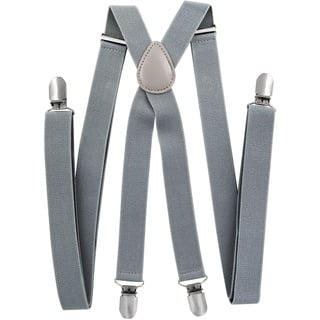 axy Herren Hosenträger breit 2,5 cm mit 4 Starken Clips X-Form und Damen (Grau)