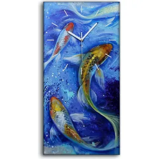 Dekor Leinwand Uhr Wandbilder 30x60 Malerei Tier Fische Koi Wasser Kunst - weiße Hände - Blau