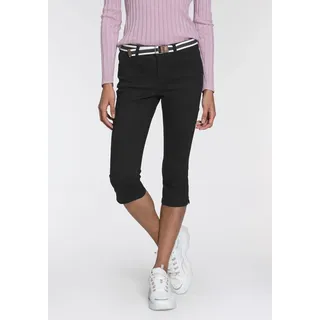 Caprijeans KANGAROOS "CAPRI-JEANS mit Gürtel", Damen, Gr. 46, N-Gr, schwarz (schwarz schwarz), Denim/Jeans, Obermaterial: 70% Baumwolle, 26% Polyester, 3% Viskose, 1% Elasthan, Basic, skinny fit 3/4-Länge, Jeans Caprijeans, Skinny Fit, mit Schlitz, normale Leibhöhe, Topseller
