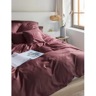 IRISETTE Premium Satin Bettwäsche Paris Unifarben Rubin 135 x 200 cm + 40 x 80 cm