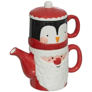 Atmosphera Createur d ́interieur Kanne UND Becher Weihnachtsmotiv 21 cm , Multicolor , Keramik , Geschirr, Kannen & Karaffen, Teekannen