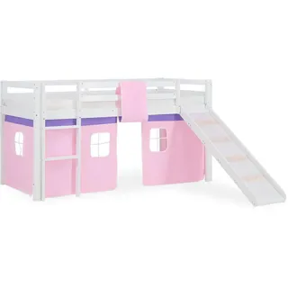 Homestyle4u Hochbett mit Rutsche 90/200 cm Rosa , Weiß, Rosa , Holz , Babymöbel & Kindermöbel, Kinderzimmer & Jugendzimmer, Kinderbetten, Hochbetten