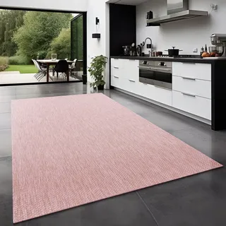 TT Home Teppich Für Outdoor Küchenteppich Balkon Terrasse Unifarbenes Design Modern Größe 240x340 cm - Rosa
