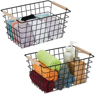 Relaxdays Drahtkorb 2er Set eckig 23 x 33 x 19 cm schwarz