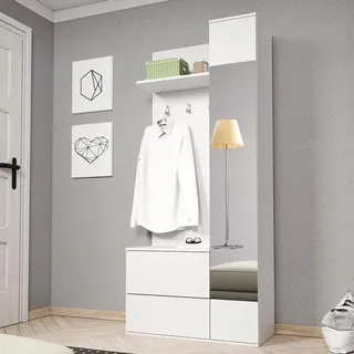 Bettso Bettso-Garderobe Flurgarderobe Schrank Kompaktgarderobe Dielenschrank Wandschrank Regal Möbel Diele & Flur Kleiderschrank, Schuhschrank, Spiegel GREEN (Weiß) - Weiß