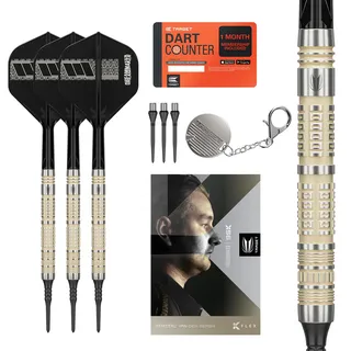 Target Darts Dimitri Van den Bergh Soft Tip 95K Dart Set, 19G | 95% Wolfram Dartpfeile, K-Flex Nr.2 Flights & Shafts, Schwarz Pixel-Spitzen & Schweizer Titan-Nano-Konversionsspitze mit Rillen