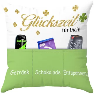 KAMACA Glückszeit Dekokissen mit Füllung Originelles Kissen mit Spruch Kuschelkissen 43x43 cm Geschenkidee Frauen Mamas Freundinnen für viele Anlässe Geburtstag Muttertag Weihnachten (Glückszeit A)
