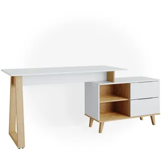 Vicco Schreibtisch Nautica Weiß 138 x 60 cm mit Schubladen Xl , Holzwerkstoff , 5 Fächer , 2 Schubladen , Rechteckig,Rechteckig , 138x77x60 cm , Büromöbel, Schreibtische, Computertische