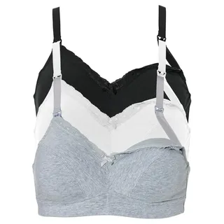Still-BH BONPRIX, Damen, Gr. 90, Cup D, schwarz (schwarz, weiß, grau meliert), Obermaterial: 95% Baumwolle, 5% Elasthan. Futter: 100% Baumwolle. Spitze: 88% Polyamid, 12% Elasthan, BHs Still-BH, im praktischen 3er Pack, mit Clip-Verschlüssen, aus Baumwollqualität