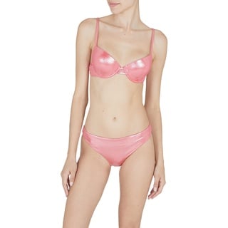 Emporio Armani Women's Dot Foil Lycra Sculpture Bra and Brief Bikini Set, Coral, XL