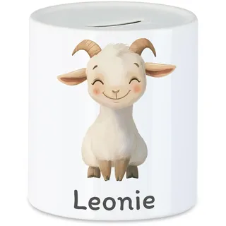 Kiddle-Design Spardose Kinder mit Namen Personalisiert, Tiermotiv Ziege Geschenk für Mädchen & Junge Geburtstag, Weihnachten, Geburt und Taufe - Sparschwein Geldgeschenk und Wunscherfüller