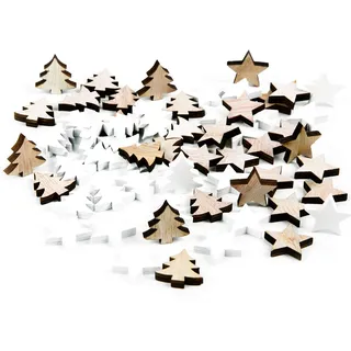 Logbuch-Verlag Weihnachten Streudeko Set, Holz Streuteile Baum und Stern, Weihnachtsdekoration braun weiß, 2,5 cm, mini Deko Bastelbedarf weihnachtlich