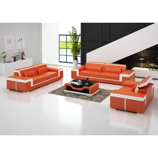 Sofagarnitur Wohnzimmer 3+2 Set Garnitur Leder Polster Couchen Sofa - Schwarz