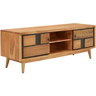 Livetastic Lowboard , Naturfarben, Schwarz , Metall , Akazie, Mangoholz , vollmassiv , Holz , 1 Fächer , 145x50x45 cm , Holzmöbel, Wohnwände Holz, Lowboards Holz