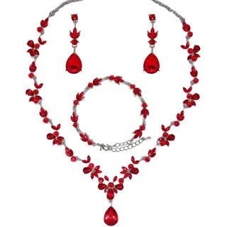 BiBeary Schmuck Set Braut Damen Blatt Blume Hochzeit Statement Halskette Ohrhänger Ohrringe Set Party Abschlussball