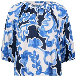 Schlupfbluse BETTY & CO "Schlupfbluse mit Print", Damen, Gr. 36, bunt (weiß, dunkelblau), Obermaterial: 50% Baumwolle CO. 50% Viskose CV., Blusen Schlupfbluse