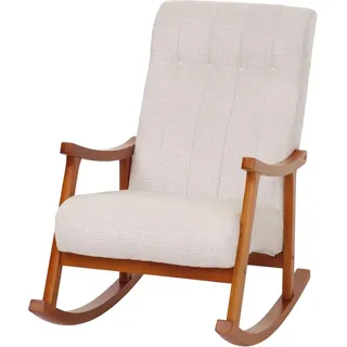 MCW Schaukelstuhl K10 Holz MVG Stoff/Textil Chenille 465g/m2 Creme Gestell Walnuss-Optik