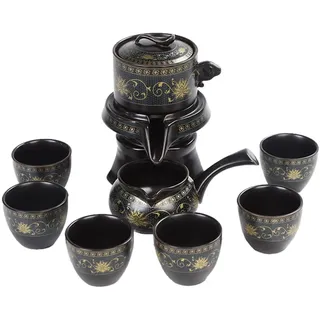 Ciieeo Chinesisches Keramik Teekannen Satz Vintage Kung Fu Teeservice mit 360° Drehbarer Teekanne und Klassischem Muster für Zuhause Büro
