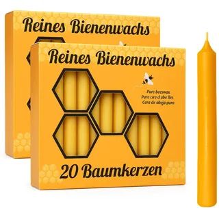 Figura Santa® 40er Set Baumkerzen 100% Bienenwachs-Kerzen als Christbaumkerzen, Adventskerzen, Weihnachtskerzen, Geburtstagskerzen oder Pyramidenkerzen | Brenndauer 2 Stunden