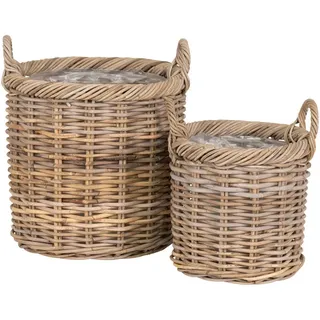Korbset , Braun , Kunststoff , 2-teilig , Rattan , rund , 40x48x40 cm , Ordnen & Aufbewahren, Körbe, Dekokörbe