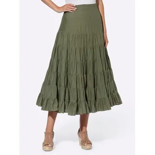 Maxirock HEINE, Damen, Gr. 44, grün (khaki), 100% Baumwolle, unifarben, lang, Röcke Maxirock