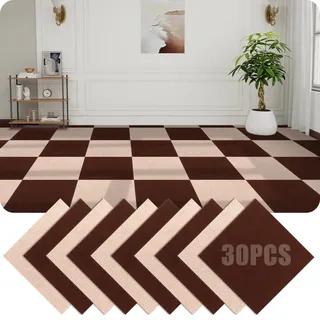 GBACHOOSE 30 Stück Teppichfliesen 30x30 cm, Teppichfliesen Selbstklebend, Teppichboden, Teppich Fliesen, Teppichfliesen Selbstliegend für Büro, Wohnzimmer, Balkon (Braun und Khaki)