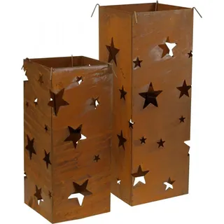 Kerzenhalter Set Edelrost Optik Weihnachten Sternenmuster Metall 40cm/50cm 2er-Pack - Braun