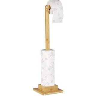Relaxdays Toilettenpapierhalter stehend, Bambus, ohne Bohren, Ersatzrollenhalter Toilettenpapier, 71,5x23,5x19 cm, Natur
