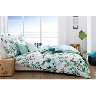 fleuresse Makosatin Bettwäsche Modern Garden Blumen 155x220 cm + 80x80 cm Blau - Royalblau