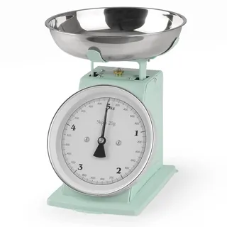 GOURMETmaxx Küchenwaage in Retro-Design | Edelstahl-Waagschale mit exakten Messergebnissen und Tara-Funktion | Ohne Batterien | Bis zu 5kg [Mint]