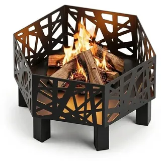 MetaloPro Hexa Cell Feuerschale sechseckig – Feuerstelle Garten 70 cm, 3 mm Stahl geschweißt, Lasercut Waben-Muster, schwarz pulverbeschichtet, EU-Herstellung
