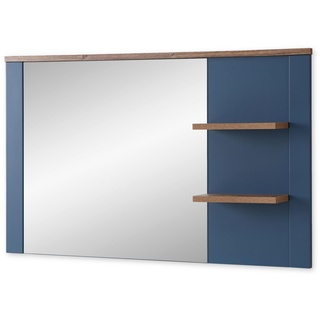 Stella Trading Dijon Wandspiegel in Parisian Blue, Haveleiche Cognac Optik - Praktischer Spiegel mit Ablage für Flur & Garderobe - 130 x 80 x 17 cm (B/H/T)