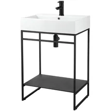 Bild von Waschtisch »Loft«, Badmöbel, schwarz, mit Keramikwaschbecken, Breite 60cm, schwarz,