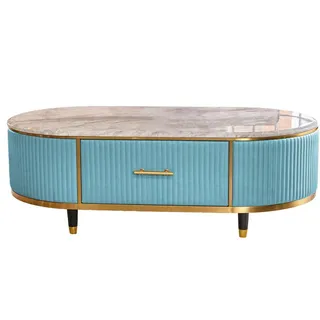 KAWOLA Couchtisch Maria Hellblau Kunstleder Oval 130 x 45 cm